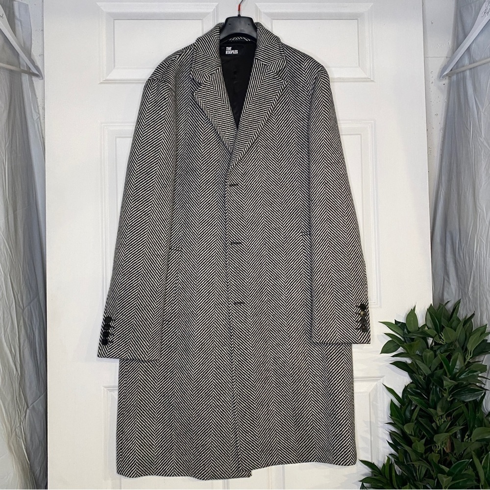 The Kooples Straight Fit British Serie Wool Over Coat Size 50R NWT Chevron